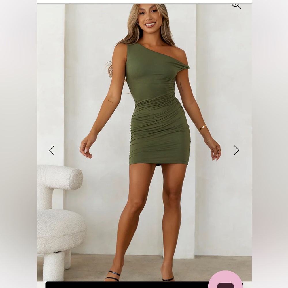 Hello Molly Olive One-Shoulder Mini Dress
